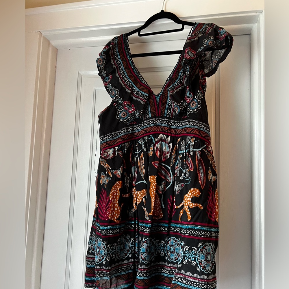 By Anthropologie tiger ruffle v-neck dress